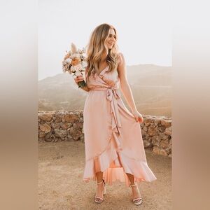 NWT Show Me Your Mumu Samantha XS Rose Gold Luxe Satin Ruffle Midi